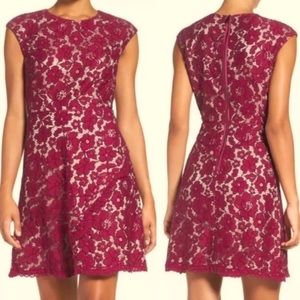 Vince Camuto burgundy sleeveless a-line cocktail dress lace, lined size 10